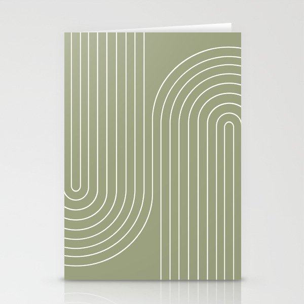 Minimal Line Curvature LXXXII Earthy Sage Green Mid Century Modern Arch Abstract Stationery Card Gallery Image 2