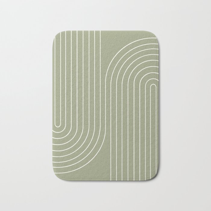 Minimal Line Curvature LXXXII Earthy Sage Green Mid Century Modern Arch Abstract Bath Mat Gallery Image 1
