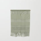 Minimal Line Curvature LXXXII Earthy Sage Green Mid Century Modern Arch Abstract Wall Hanging Gallery Image 1