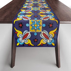 Abstract blue cruz mexican modern talavera tile wall Table Runner Gallery Image 1