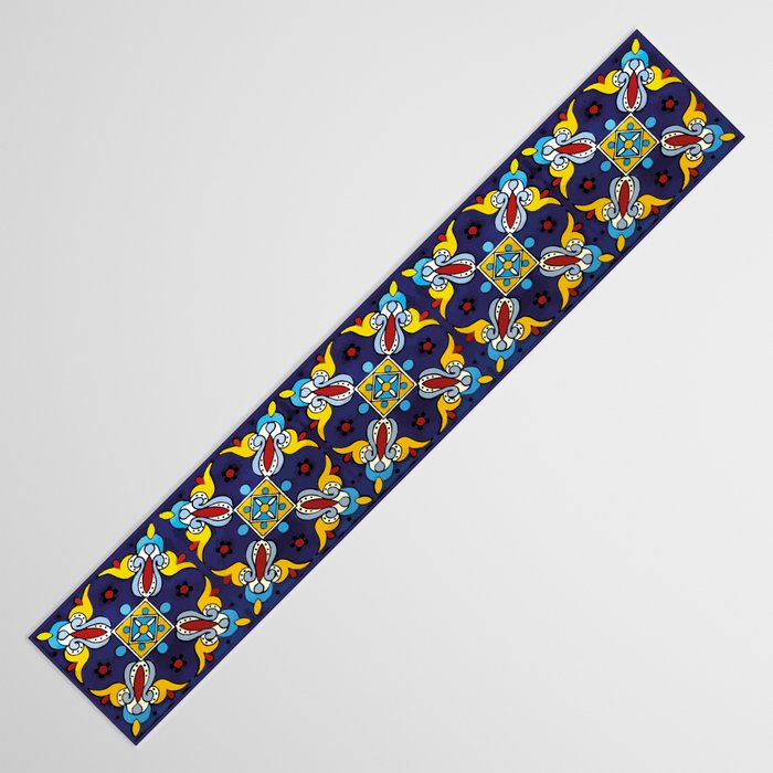 Abstract blue cruz mexican modern talavera tile wall Table Runner Gallery Image 3