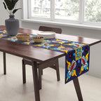 Abstract blue cruz mexican modern talavera tile wall Table Runner Gallery Image 2