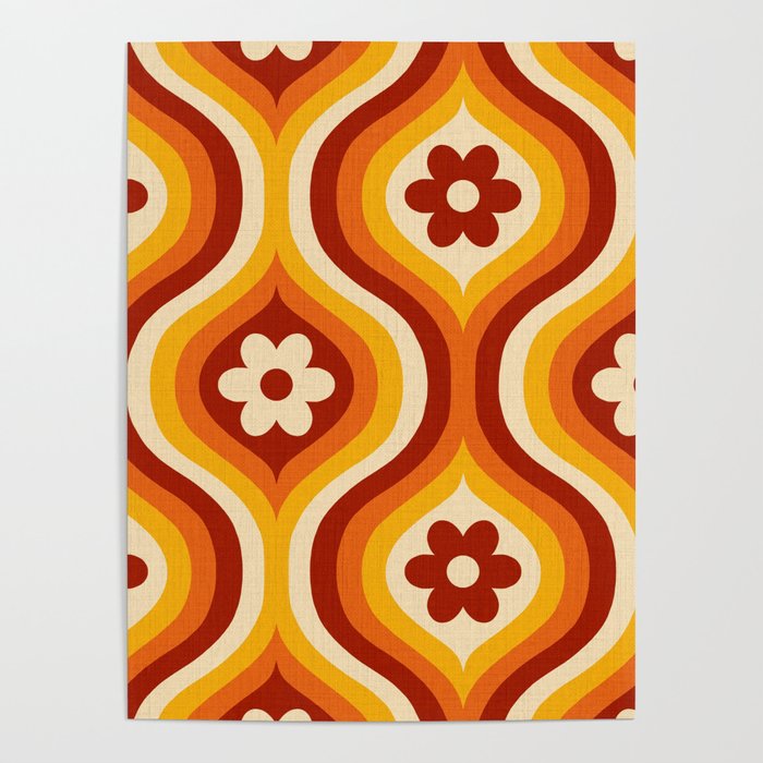 70s Groovy Daisy Ovals Pattern Poster Gallery Image 1