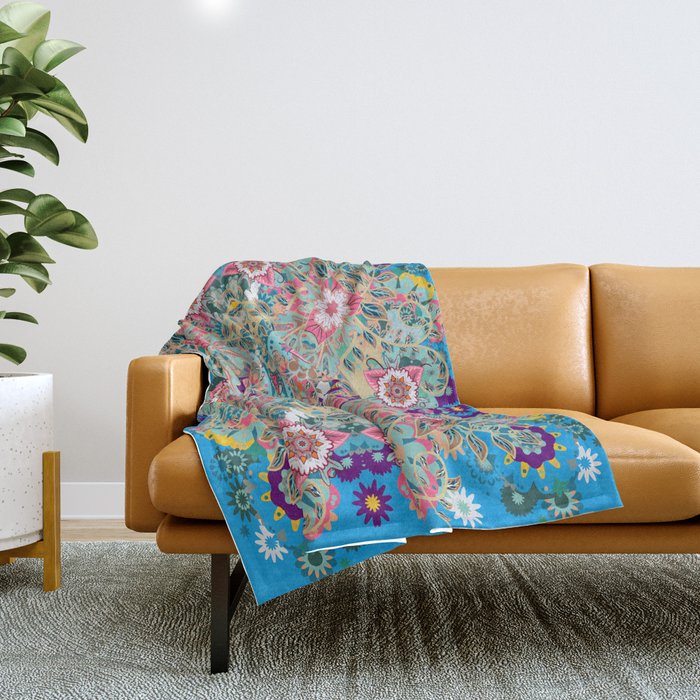 Mandala - Turquoise Boho Throw Blanket Gallery Image 1