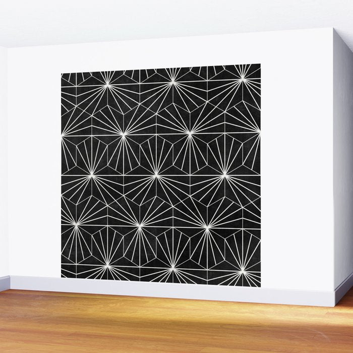 Hexagonal Pattern - Black Concrete Wall Mural Gallery Image 2