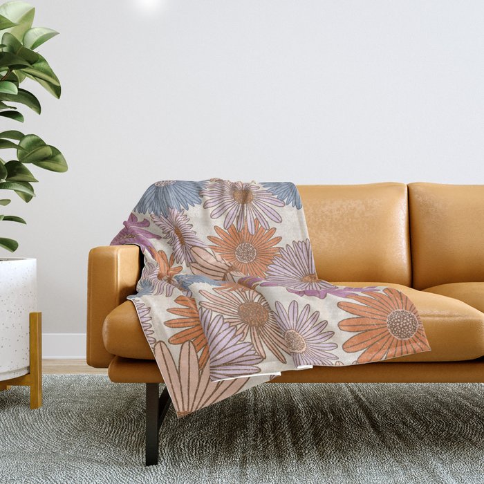 Boho Harvest Blooms - Cream Throw Blanket Gallery Image 1