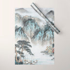 Enchanting Japanese Watercolor Ink Landscape Painting Wrapping Paper Gallery Image 1