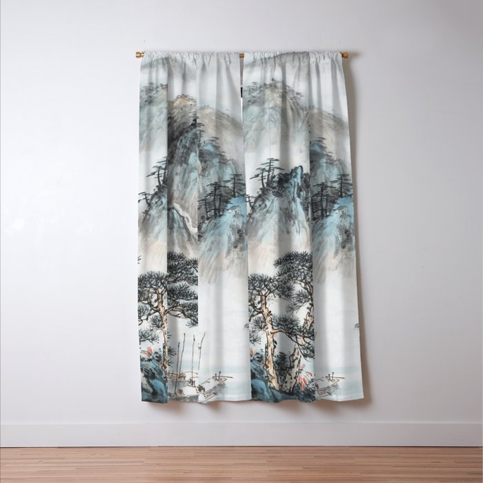Enchanting Japanese Watercolor Ink Landscape Painting Window Curtain Gallery Image 3