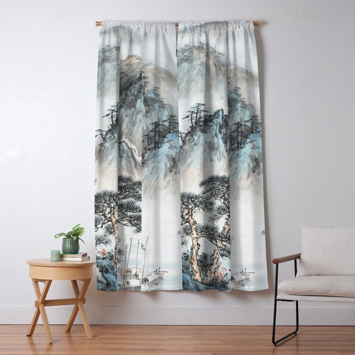 Enchanting Japanese Watercolor Ink Landscape Painting Window Curtain Gallery Image 5