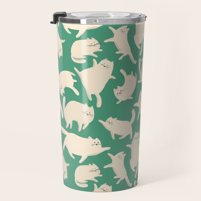 White Silly Cats Pattern Travel Mug Gallery Image 3