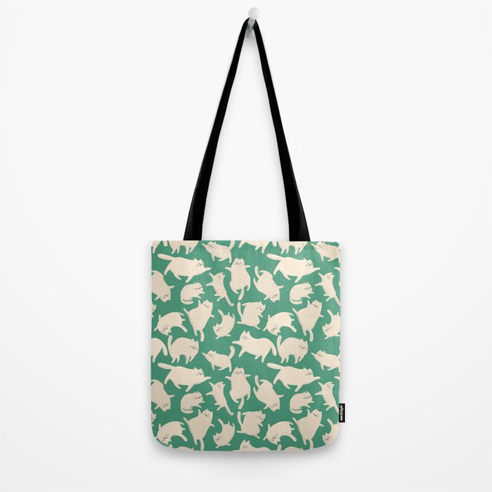 White Silly Cats Pattern Tote Bag Gallery Image 2