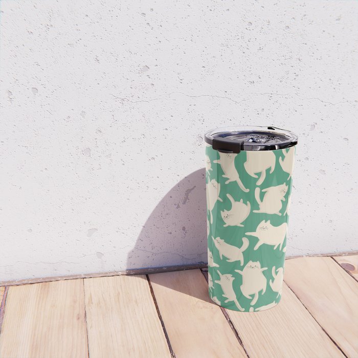 White Silly Cats Pattern Travel Mug Gallery Image 4
