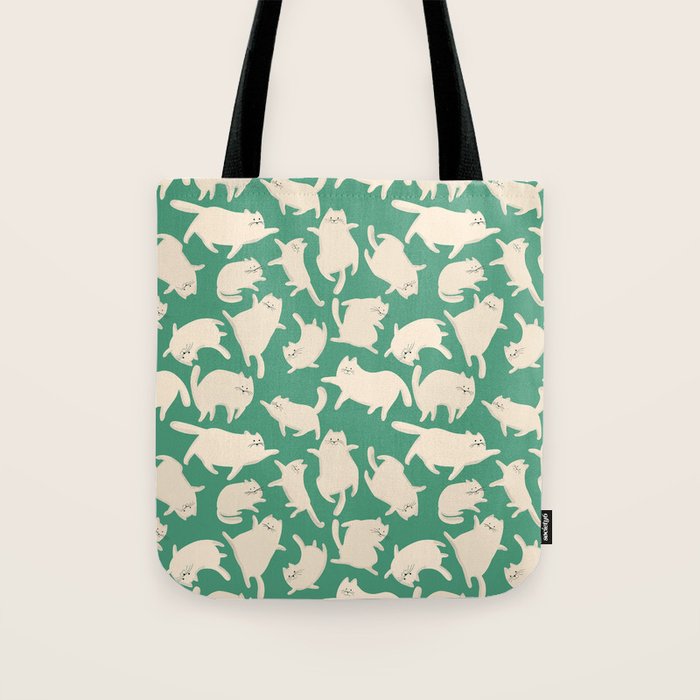 White Silly Cats Pattern Tote Bag Gallery Image 1