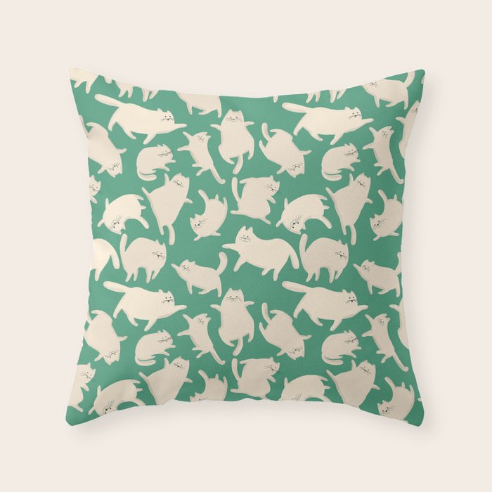 White Silly Cats Pattern Throw Pillow Gallery Image 6