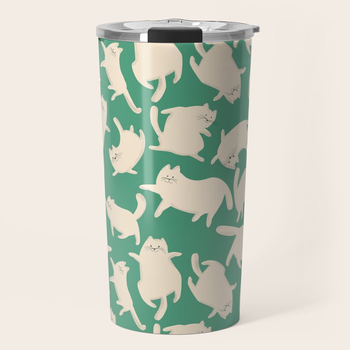 White Silly Cats Pattern Travel Mug Gallery Image 1