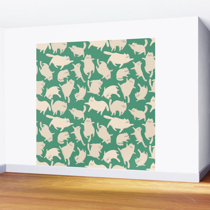 White Silly Cats Pattern Wall Mural Gallery Image 2