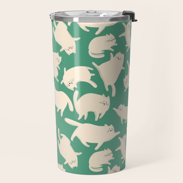 White Silly Cats Pattern Travel Mug Gallery Image 2