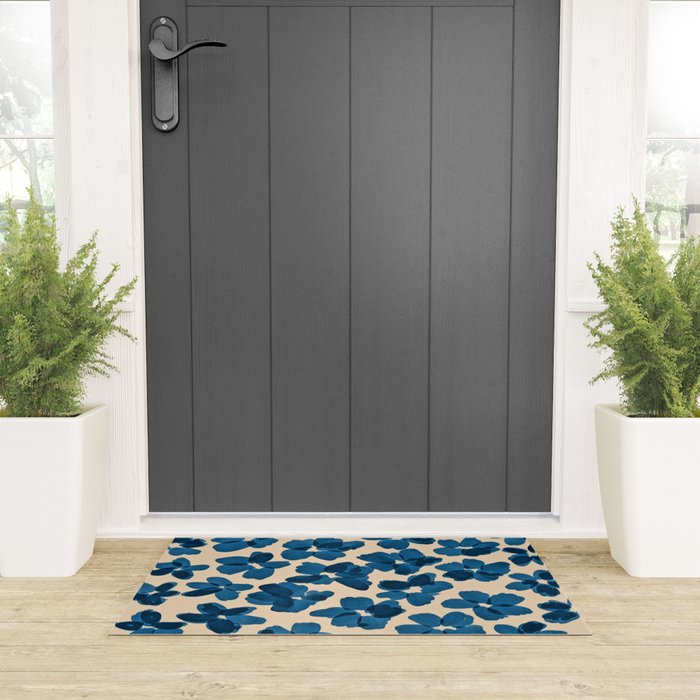 Deep Blue Flowers Welcome Mat Gallery Image 3