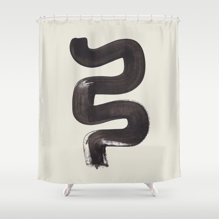black & white minimalist abstract shapes patterns black ink painting Shower Curtain Gallery Image 1