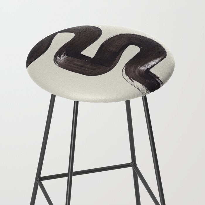 black & white minimalist abstract shapes patterns black ink painting Stool Gallery Image 2
