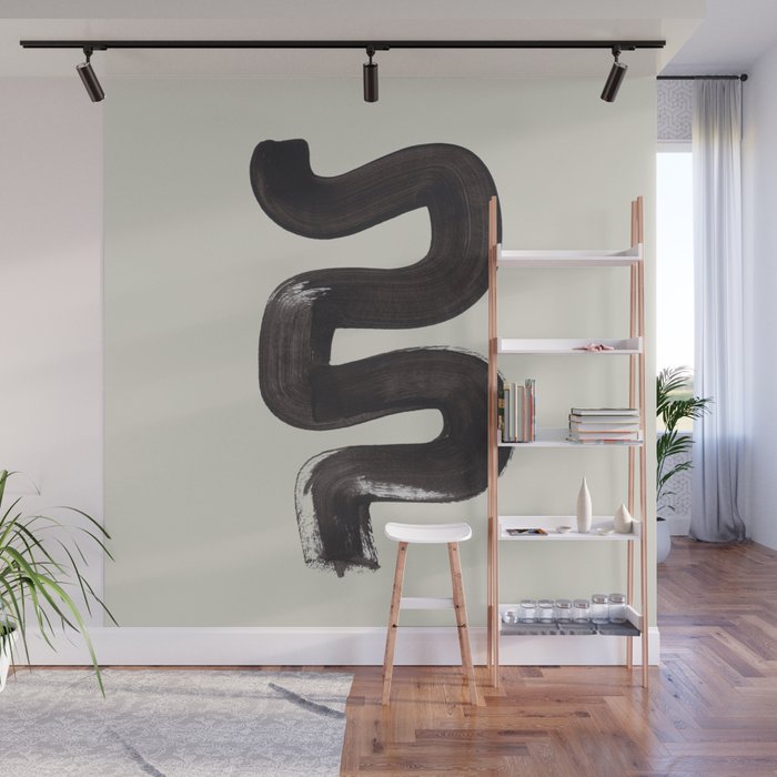black & white minimalist abstract shapes patterns black ink painting Wall Mural Gallery Image 1