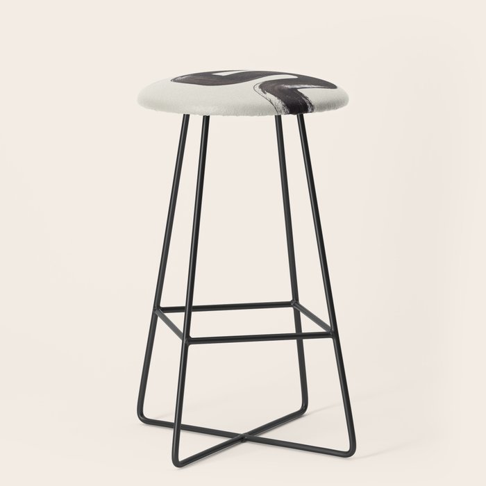 black & white minimalist abstract shapes patterns black ink painting Stool Gallery Image 1