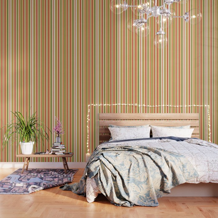 Retro Stripes - Mid Century Modern 50s 60s 70s Pattern in Green, Orange, Yellow, and White Wallpaper Gallery Image 1