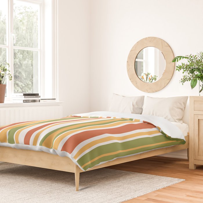 Retro Stripes - Mid Century Modern 50s 60s 70s Pattern in Green, Orange, Yellow, and White Duvet Cover Gallery Image 2