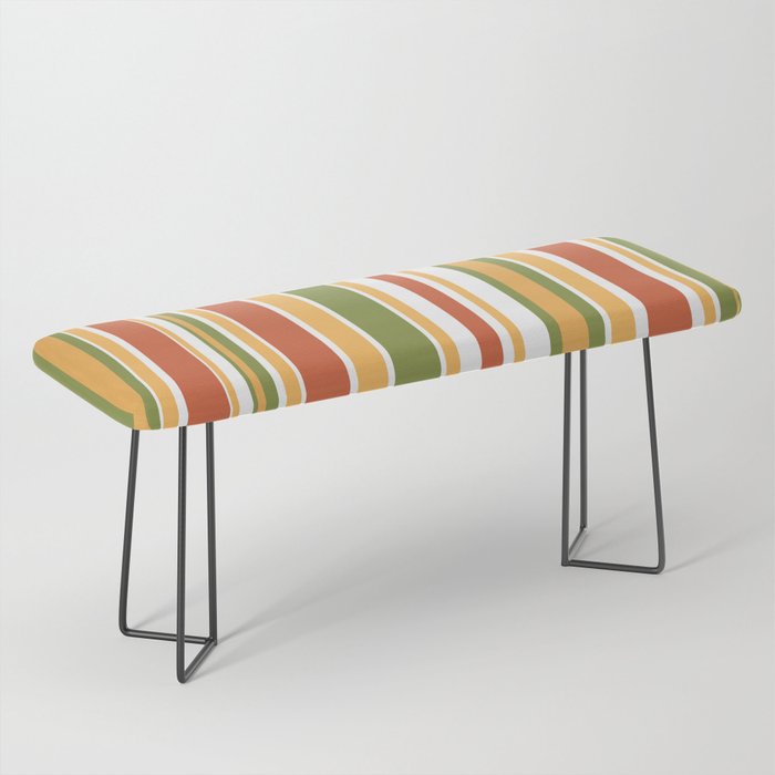 Retro Stripes - Mid Century Modern 50s 60s 70s Pattern in Green, Orange, Yellow, and White Bench Gallery Image 1