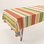 Retro Stripes - Mid Century Modern 50s 60s 70s Pattern in Green, Orange, Yellow, and White Tablecloth Gallery Image 1
