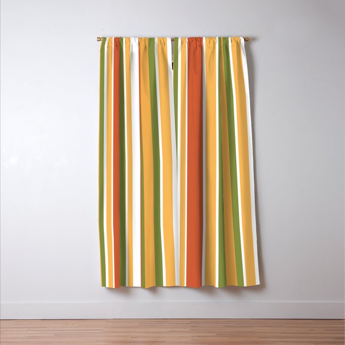 Retro Stripes - Mid Century Modern 50s 60s 70s Pattern in Green, Orange, Yellow, and White Window Curtain Gallery Image 3