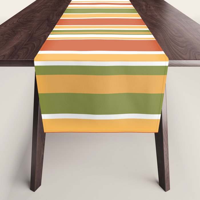 Retro Stripes - Mid Century Modern 50s 60s 70s Pattern in Green, Orange, Yellow, and White Table Runner Gallery Image 1