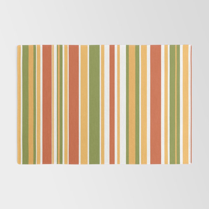 Retro Stripes - Mid Century Modern 50s 60s 70s Pattern in Green, Orange, Yellow, and White Rug Gallery Image 2