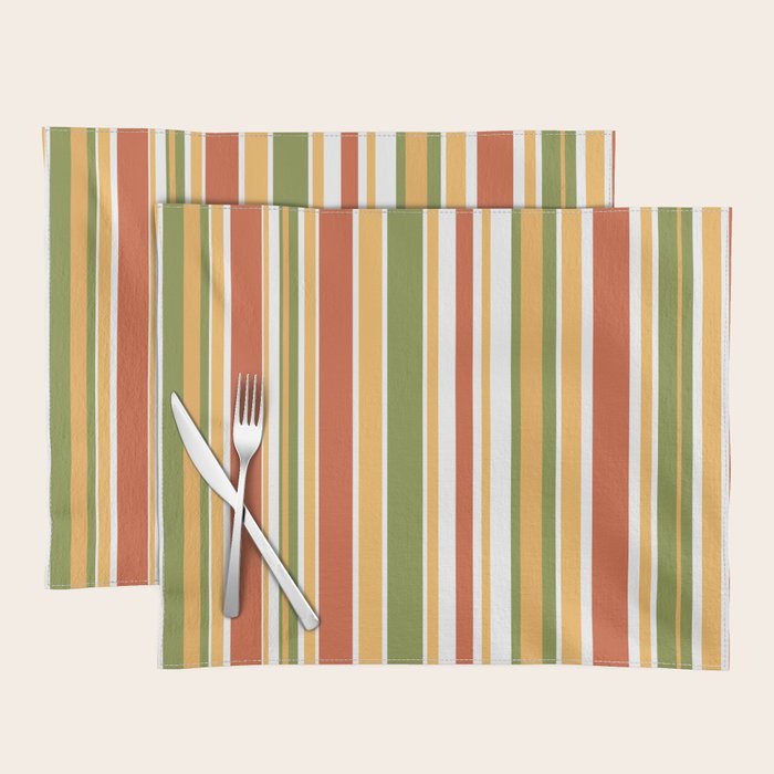 Retro Stripes - Mid Century Modern 50s 60s 70s Pattern in Green, Orange, Yellow, and White Placemat Gallery Image 1