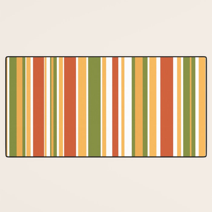 Retro Stripes - Mid Century Modern 50s 60s 70s Pattern in Green, Orange, Yellow, and White Desk Mat Gallery Image 3