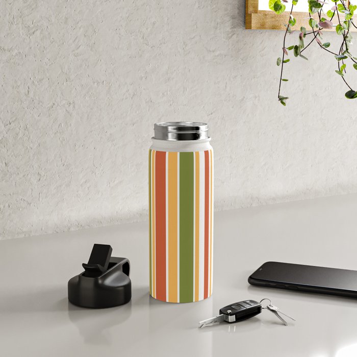 Retro Stripes - Mid Century Modern 50s 60s 70s Pattern in Green, Orange, Yellow, and White Water Bottle Gallery Image 5