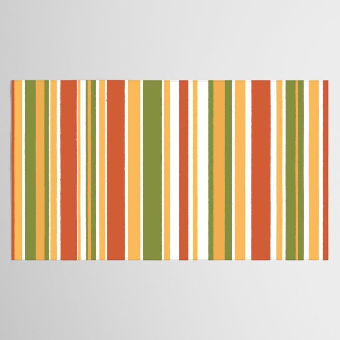 Retro Stripes - Mid Century Modern 50s 60s 70s Pattern in Green, Orange, Yellow, and White Tablecloth Gallery Image 2