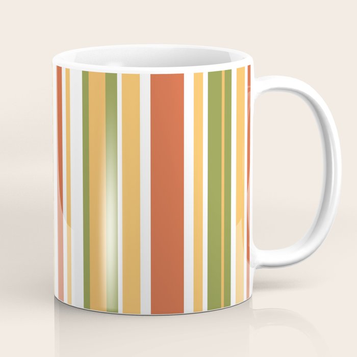 Retro Stripes - Mid Century Modern 50s 60s 70s Pattern in Green, Orange, Yellow, and White Coffee Mug Gallery Image 1