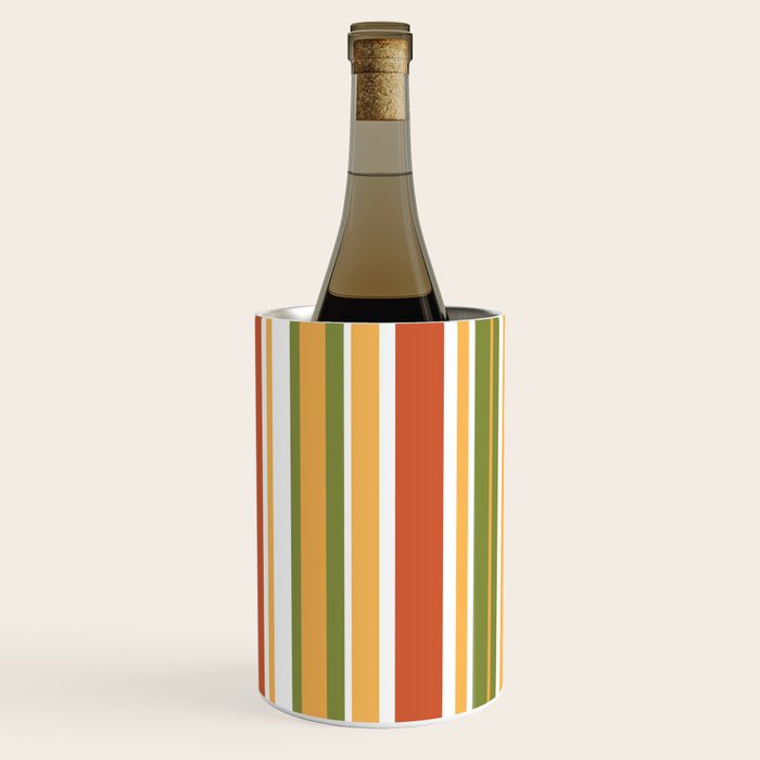 Retro Stripes - Mid Century Modern 50s 60s 70s Pattern in Green, Orange, Yellow, and White Wine Chiller Gallery Image 3