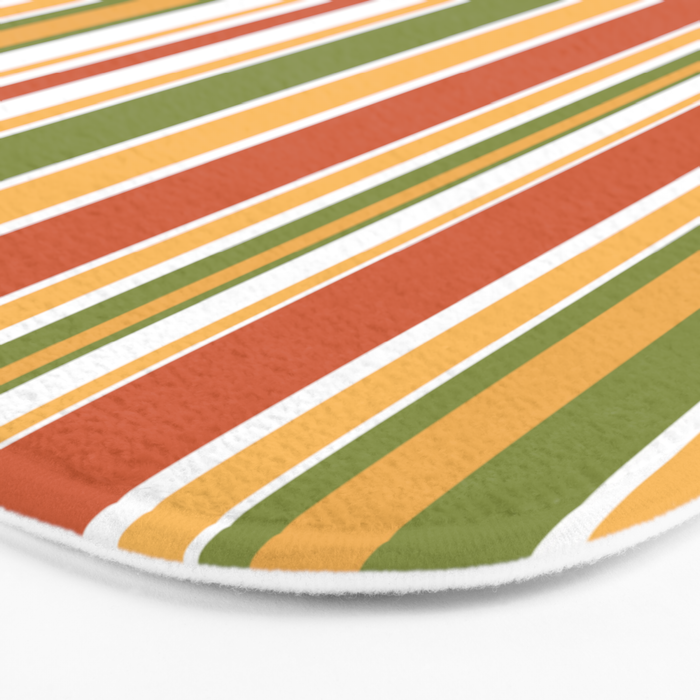 Retro Stripes - Mid Century Modern 50s 60s 70s Pattern in Green, Orange, Yellow, and White Bath Mat Gallery Image 3