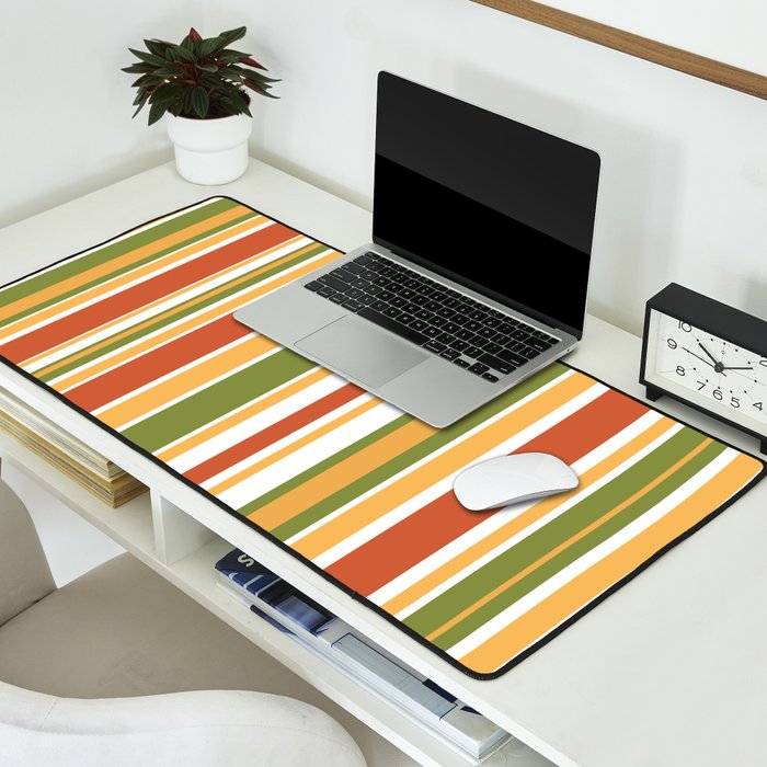 Retro Stripes - Mid Century Modern 50s 60s 70s Pattern in Green, Orange, Yellow, and White Desk Mat Gallery Image 2