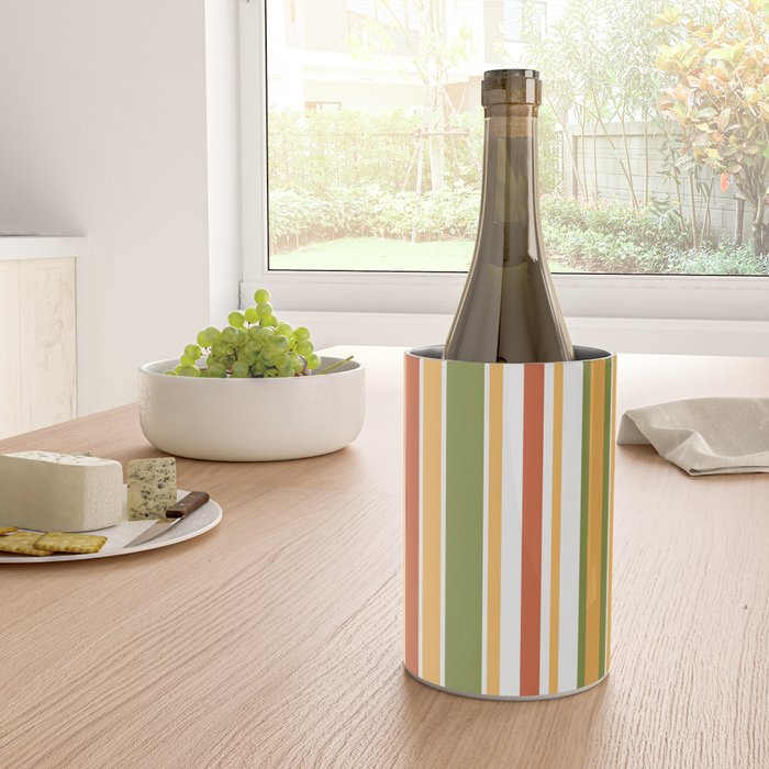 Retro Stripes - Mid Century Modern 50s 60s 70s Pattern in Green, Orange, Yellow, and White Wine Chiller Gallery Image 4