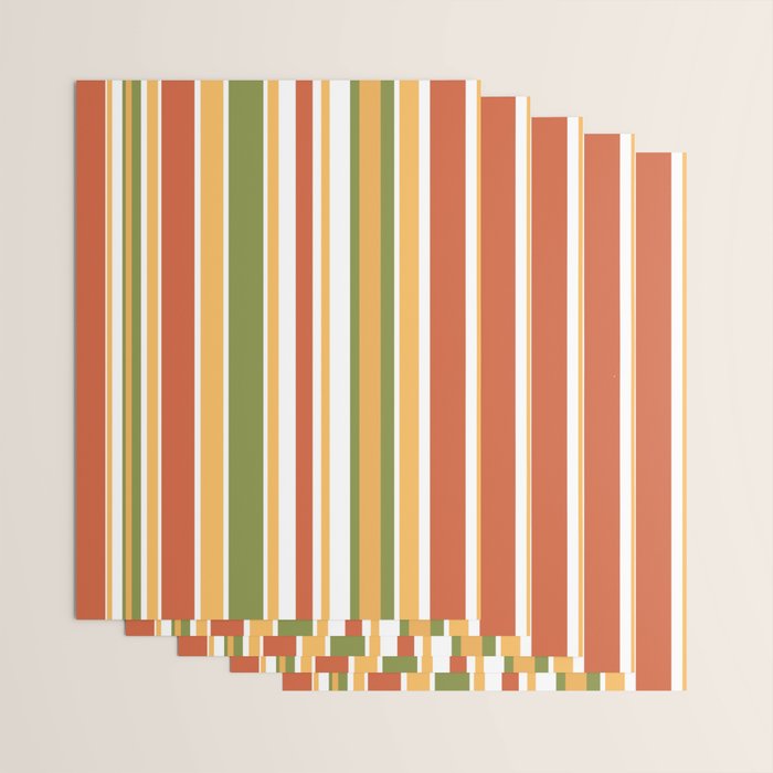 Retro Stripes - Mid Century Modern 50s 60s 70s Pattern in Green, Orange, Yellow, and White Wrapping Paper Gallery Image 3