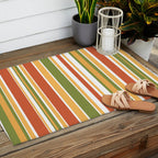 Retro Stripes - Mid Century Modern 50s 60s 70s Pattern in Green, Orange, Yellow, and White Outdoor Rug Gallery Image 2