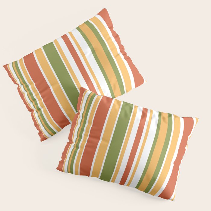 Retro Stripes - Mid Century Modern 50s 60s 70s Pattern in Green, Orange, Yellow, and White Pillow Sham Gallery Image 3