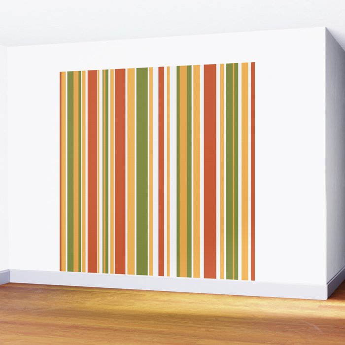 Retro Stripes - Mid Century Modern 50s 60s 70s Pattern in Green, Orange, Yellow, and White Wall Mural Gallery Image 2