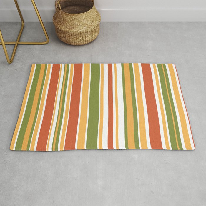 Retro Stripes - Mid Century Modern 50s 60s 70s Pattern in Green, Orange, Yellow, and White Rug Gallery Image 1