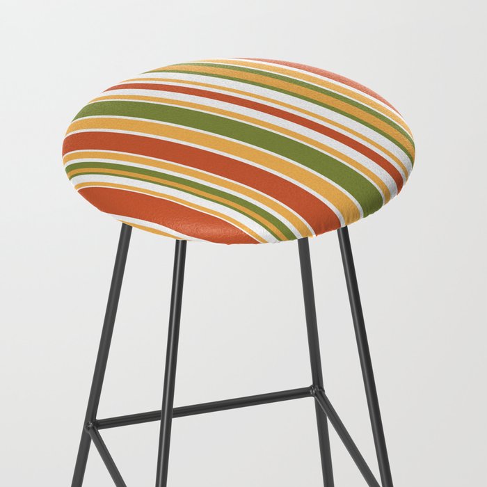 Retro Stripes - Mid Century Modern 50s 60s 70s Pattern in Green, Orange, Yellow, and White Stool Gallery Image 2