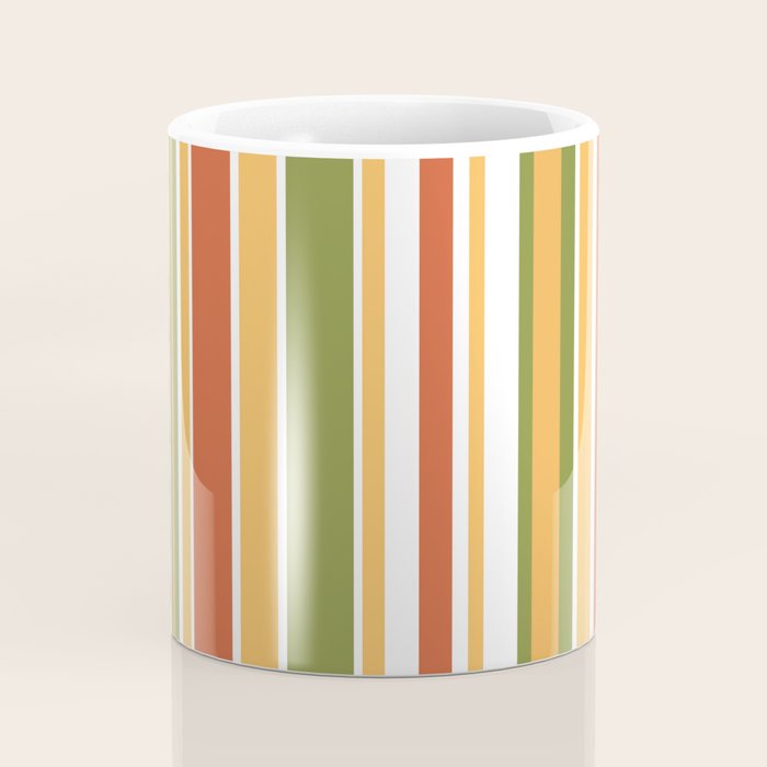 Retro Stripes - Mid Century Modern 50s 60s 70s Pattern in Green, Orange, Yellow, and White Coffee Mug Gallery Image 4