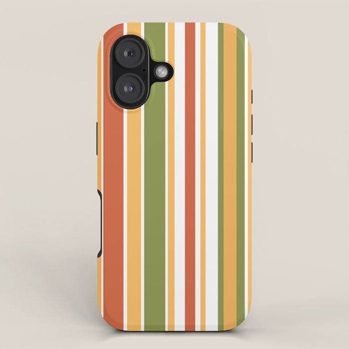 Retro Stripes - Mid Century Modern 50s 60s 70s Pattern in Green, Orange, Yellow, and White iPhone Case Gallery Image 1